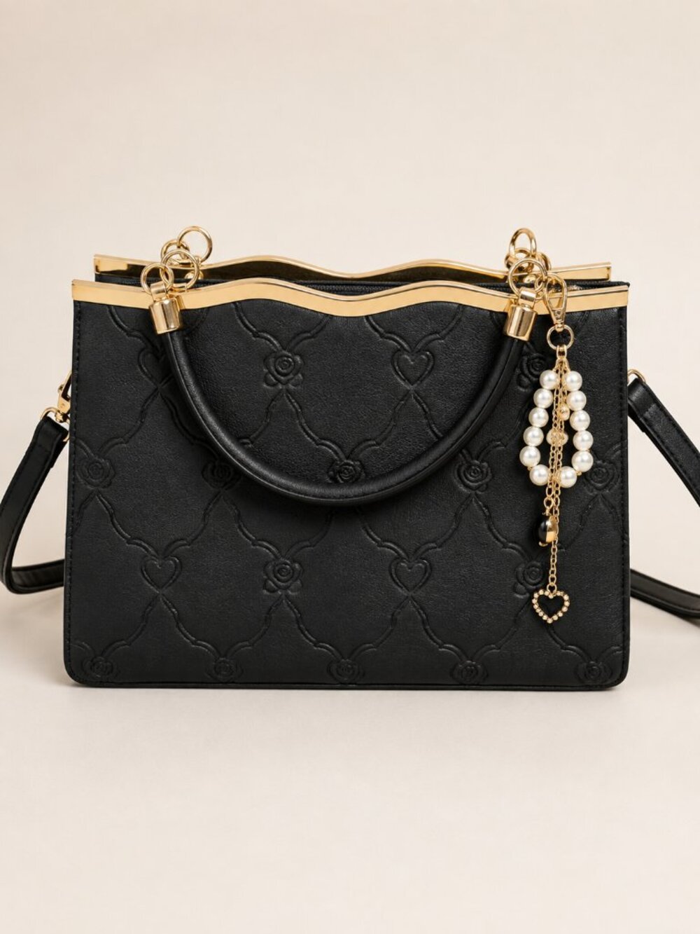 Black Structured Satchel Handbag